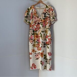 ANTONIO MELANI Floral Print Midi Dress - Cream and Pink